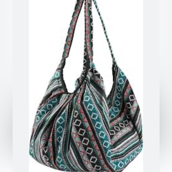 Tribe Azure Cotton Shoulder Banana Tote boho bohemian multi color festival - Picture 4 of 4